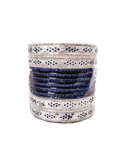Bangle bracelet indien bleu marine et argenté  - 1