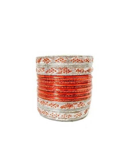 Bracelets indien bangles argenté et orange  - 1