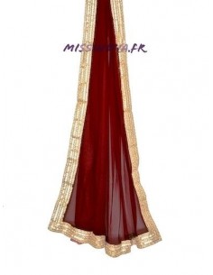 Chale indienne Dupatta Rouge bordeaux et doré  - 2 2