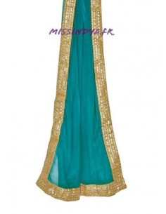 Chale indienne Dupatta bleu Vert et doré - 2 2