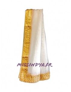 Chale indienne etole dupatta Blanc et doré  - 2 2