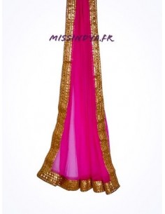 Chale indienne foulard etole Rose et doré - 1 2