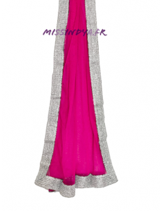 Chale indienne etole Dupatta Rose et argenté  - 1 2