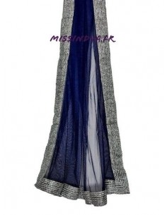 Etole Chale dupatta indien bleu marine et argenté  - 2 2