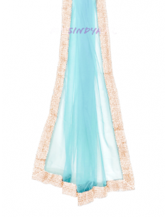 Chale indienne etole foulard Bleu ciel et doré  - 1 2