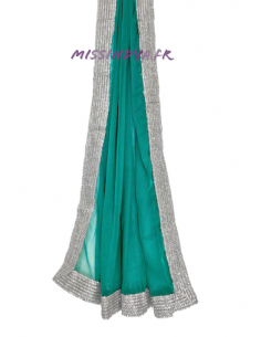 Dupatta chale etole indiens bleu Vert et argenté  - 1 2