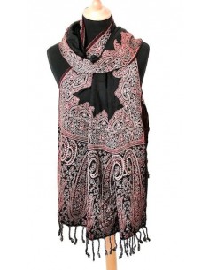 pashmina Echarpe indienne noire  - 1 2