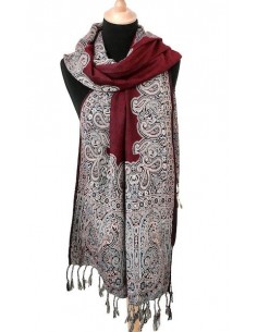 pashmina Echarpe indien Rouge Bordeau  - 1 2