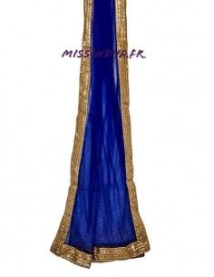 Chale indienne Dupatta Bleu royal et doré  - 1 2
