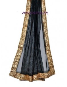 Dupatta chale etole foulard Noir et doré  - 1 2