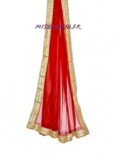 Châle étole indienne rouge et doré  - 2 2