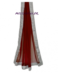 châle étole indiens rouge bordeaux et argenté  - 1 2