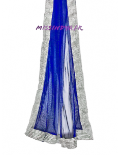 Châle étole indienne bleu royal et argenté  - 2 2