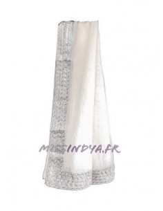 châle étole indienne blanc et argenté  - 2 2