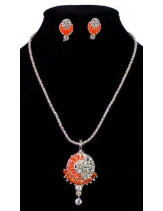 Pendentif pas cher Argenté et orange 002  - 2 2