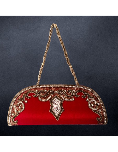 Pochette de soirée rouge et doré Bazar indien