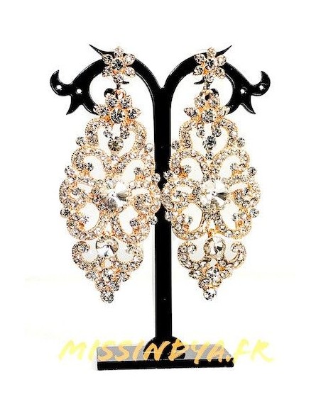 Boucles d'oreilles strass dore MAR192  - 1