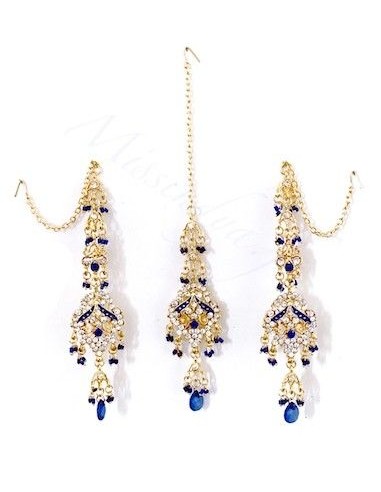 Set Bijoux indiens ethnique bleu royal & Doré FarJ  - 1