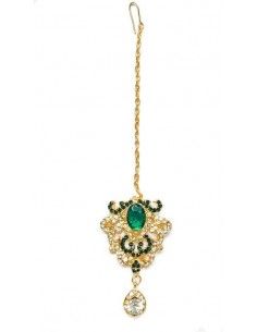 Bijoux de tête(maang tikka) doré et vert  - 1 2
