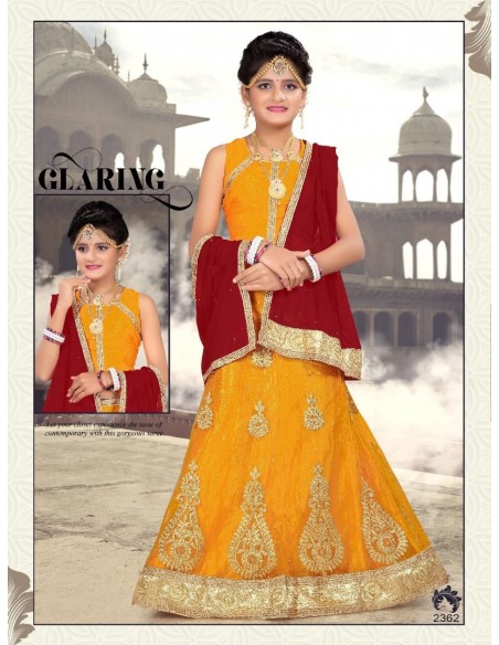 Lehenga choli sari fille Manas doré jaune Enfant ( Tenue indien fil...