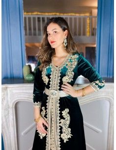 Caftan velours et dentelle vert  - 1 2