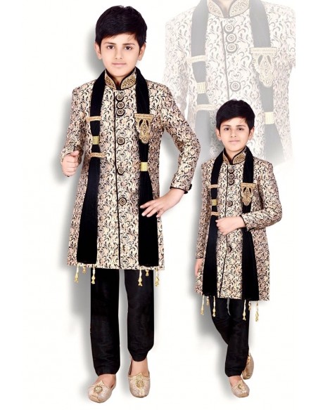 Sherwani garçon Noir et doré  - 1