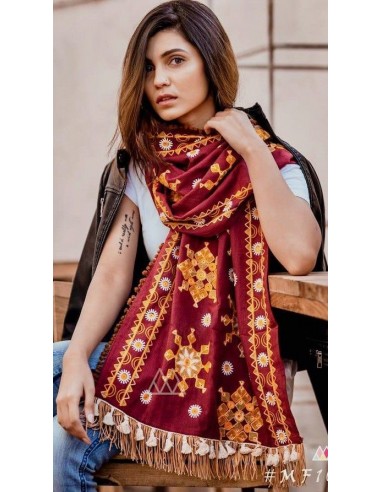 Khadi pashmina foulard indienne ethnique sagra rouge  - 1