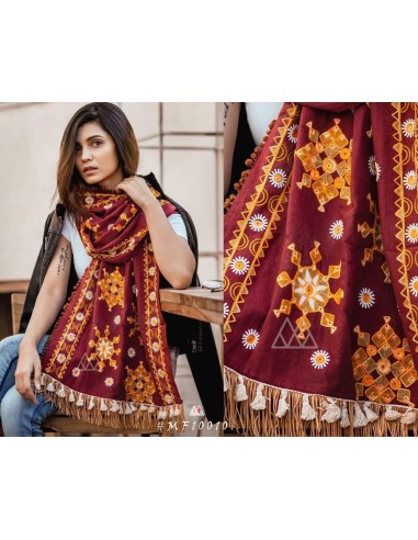 Khadi pashmina foulard indienne ethnique sagra rouge  - 2