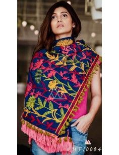 Khadi pashmina foulard indienne ethnique sagra bleu  - 1
