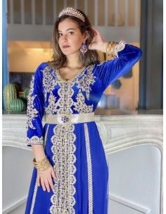 Caftan takchita oriental velours bleu royal  - 1 2