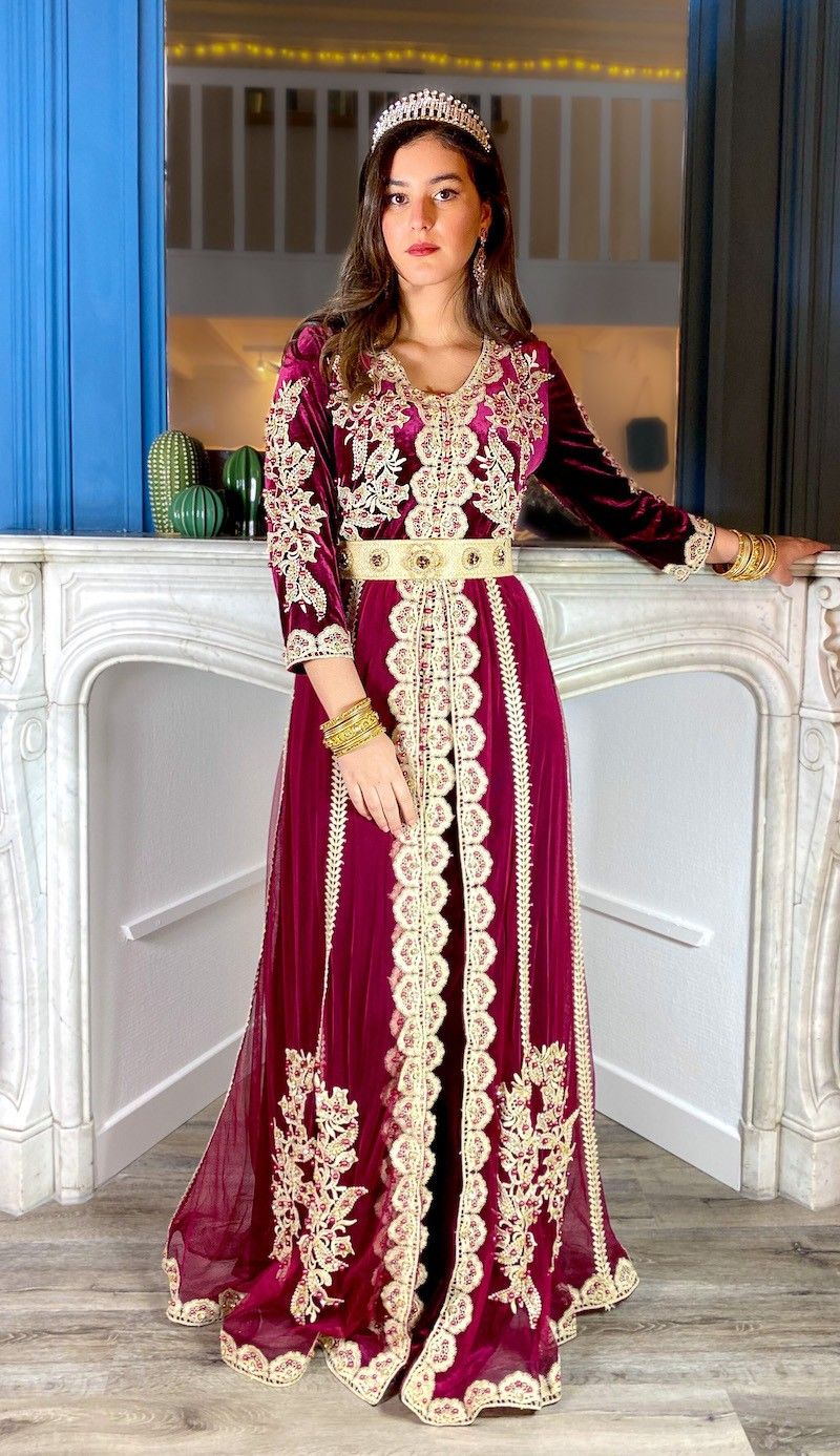 Caftan takchita oriental velours rouge Robe Dubai Caftan