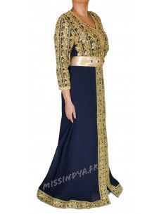 Caftan takchita Bleu et doré Bella  - 1 2