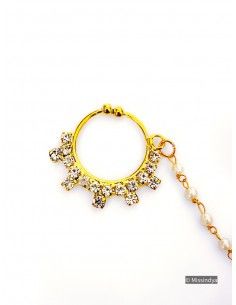 Bijoux de Nez indien Doré et perles blanche  - 1 2