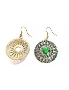 boucles d'oreilles ronde vert et doré  - 1 2
