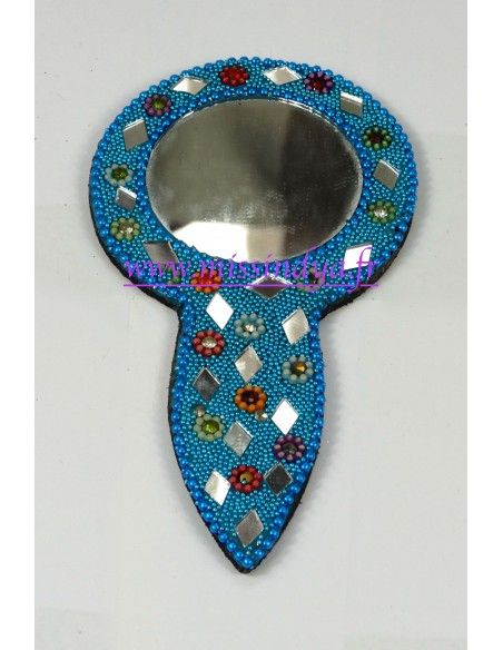 miroir pailleté bleu turquoise Artisanat indienne