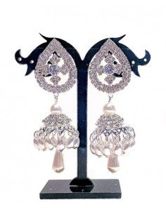 Boucles d'oreilles jhumka perles et argenté  - 1