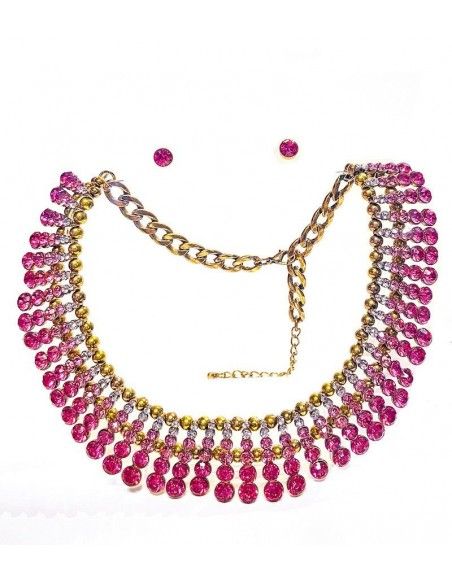 Parure indienne chaine maille rose et doré  - 1