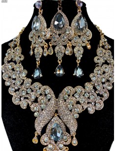 Parure Bijoux indiens Paon ambre et gris clair  - 1 2