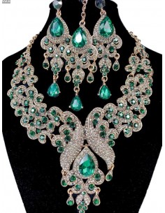 Parure Bijoux indiens Paon ambre et vert émeraude  - 1 2