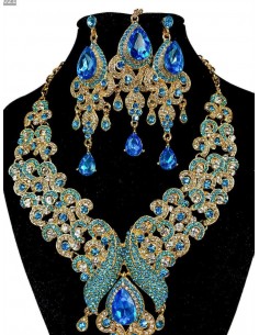 Parure Bijoux indiens Paon turquoise et doré  - 1 2