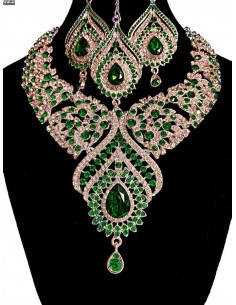 Parure Bijoux indiens Assia vert émeraude et doré  - 1 2