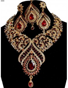 Parure Bijoux indiens Assia rouge et doré  - 1 2