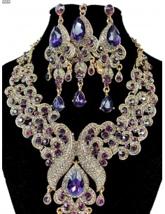 Parure Bijoux indiens Paon mauve et ambre  - 1 2