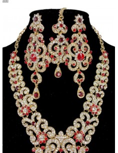 Parure Bijoux indiens Meena rouge et doré  - 1 2