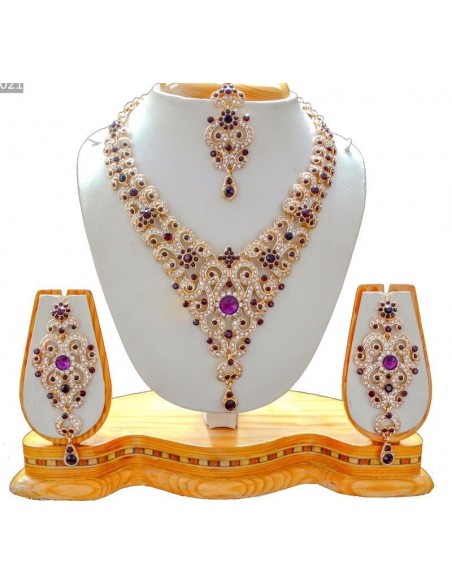 Parure Bijoux indiens Meena violet et doré  - 2