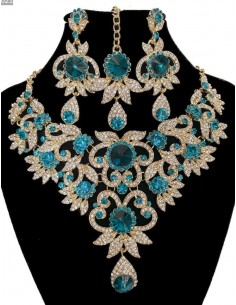 Parure Bollywood bleu turquoise et doré  - 1 2