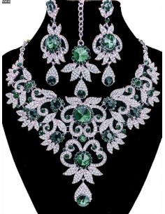 Parure Bollywood vert émeraude et argenté  - 1 2