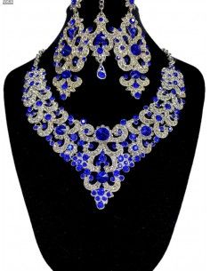 Parure indienne Preeya bleu royal et argenté  - 1 2