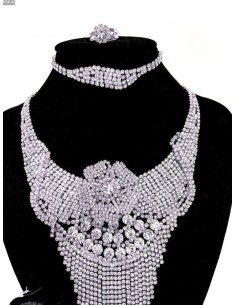 parure indienne Taj argenté et strass blanc  - 1 2