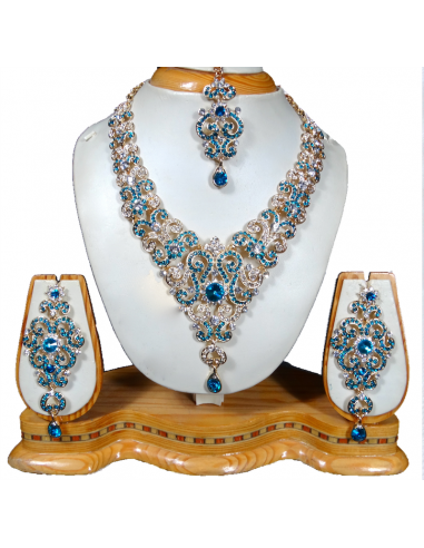 Parure Bijoux indiens Meena bleu turquoise et doré  - 1